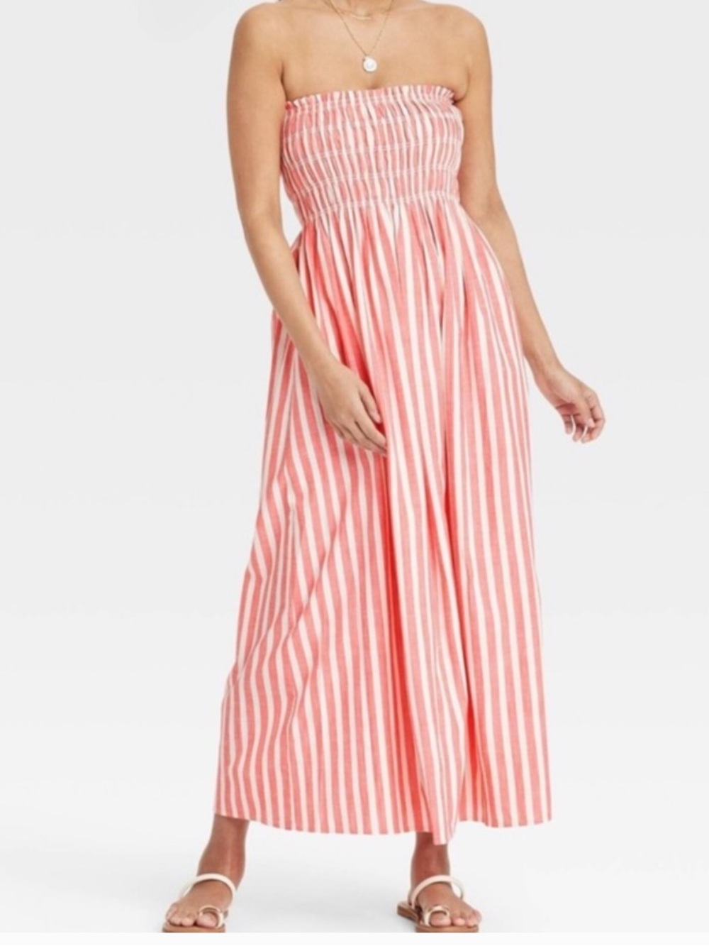 Universal Thread Red & White Striped Smocked Midi Dress